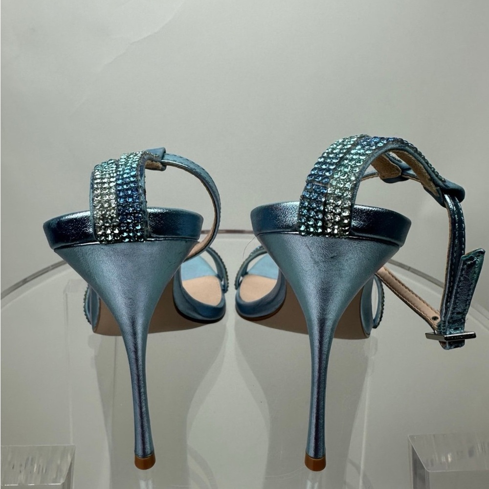 AQUA RHINESTONE STRAPY SANDAL HEELS - Picture 8 of 11